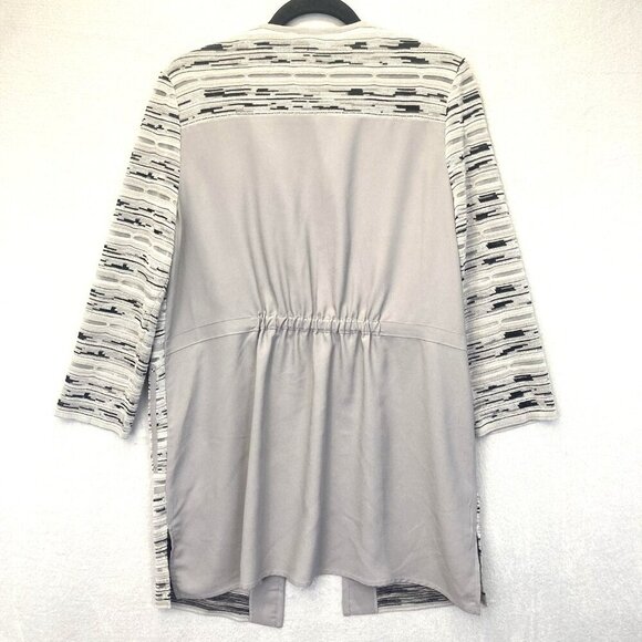 Ming Wang Knit Open Front Jacket Womens Small Gray Black Chiffon Back 3/4 Sleeve - Picture 2 of 16
